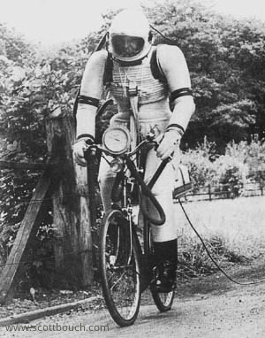 Windak full pressure suit suit under test on a push bike