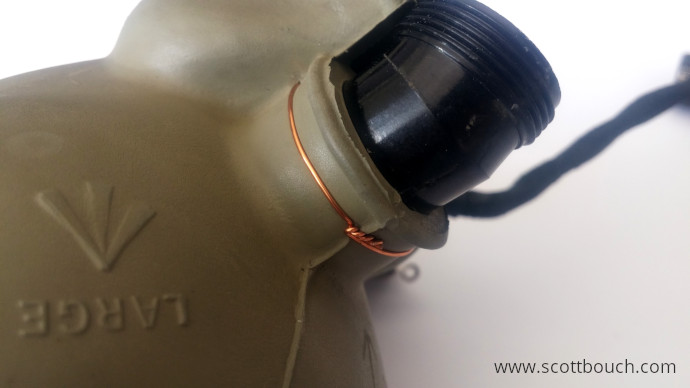 H-Type oxygen mask wiring the oxygen inlet elbow in place