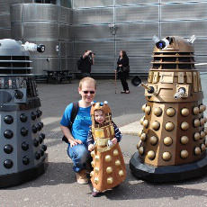 BritSciFi 2015 Daleks and Cybermen outside the National Space Centre