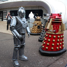 BritSciFi 2015 Daleks and Cybermen outside the National Space Centre