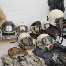 Newark Cockpit Fest 2010 Pressure suit with ML 12P helmet. Soft early GQ? helmet. M-Type Mk2 mask